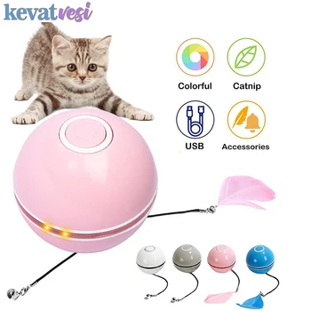 Умные игрушки для кошек, мяч со светодиодной подсветкой, Электрический интерактивный мяч для Котенка, Автоматическая Катящаяся игрушка из перьев, USB Перезаряжаемые Принадлежности для кошек