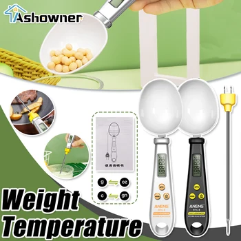 Электронные весы 2 в 1, ЖК-цифровая мерная ложка, Весы для взвешивания Граммов, измеритель пищевой Муки, Мини-термометр для выпечки, кухонный инструмент