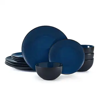 Набор керамической посуды Pfaltzgraff Lucy из 12 предметов синего цвета, Полный набор посуды