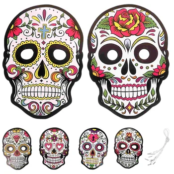 6 шт., аксессуары для дня мертвых, бумажная маска, маски для вечеринки на Хэллоуин, декоративные