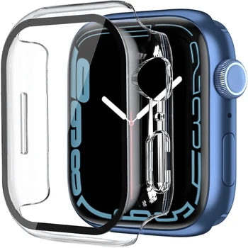 Стекло + Чехол Для Apple Watch case 8 7 6 SE 5 3 iWatch Accessorie Защитная пленка для экрана Apple watch series 44 мм 45 мм 40 мм 41 мм 38 мм 42 мм