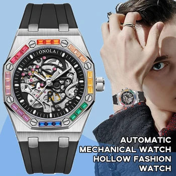 Силиконовые мужские часы с бриллиантовой оправой, водонепроницаемые автоматические механические часы, Бесплатная доставка, женские роскошные часы Relogio Masculino