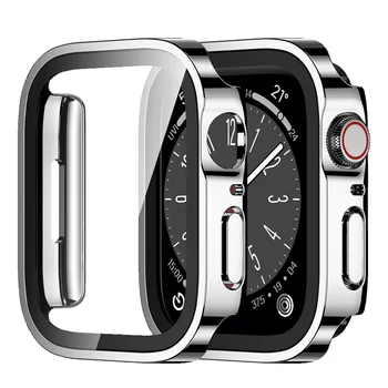Чехол с прямыми краями для Apple Watch 45 мм 41 мм 44 мм 40 мм Защитная пленка из закаленного стекла для Apple Watch series 8 7 SE 6 5 4