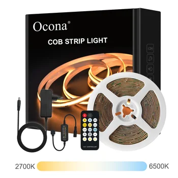 COB CCT LED Strip Light Kit DC 12V 24V Двухцветные Ленточные Светильники Bar Ribbon 2700 ~ 6500 K с Дистанционным Управлением Гибкая Настройка Яркости
