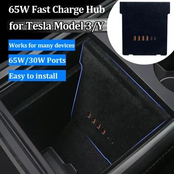 для Tesla Модель 3 Y 2023 Центральная консоль USB-концентратор 65 Вт Быстрая зарядка портов PD Модуль восстановления центрального управления Аксессуары для интерьера