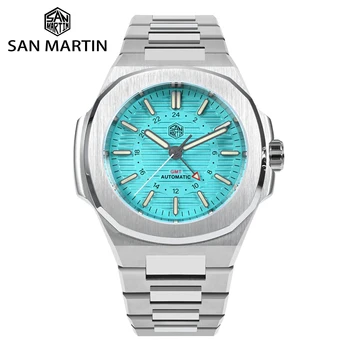 Мужские часы San Martin, Новые 43 мм GMT, Классические Деловые Роскошные Автоматические механические часы для мужчин, Сапфировые, 10 бар, BGW-9, Светящиеся