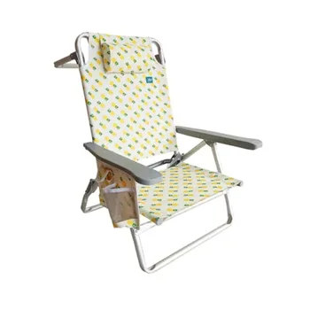 Складной пляжный стул с вешалкой для полотенец и подстаканником, 5 положений для откидывания, грузоподъемность 275 фунтов (ананас)