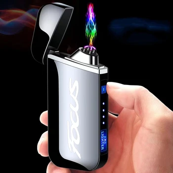 Металлическая беспламенная электрическая зажигалка со светодиодным дисплеем питания, сенсорная двухдуговая плазменная USB-зажигалка для автомобильных аксессуаров Ford FOCUS