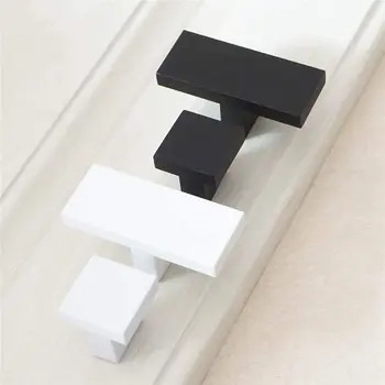 Квадратные ручки для мебели Черная ручка для выдвижных ящиков шкафа Белые Дверные ручки Современная простая Мебельная фурнитура