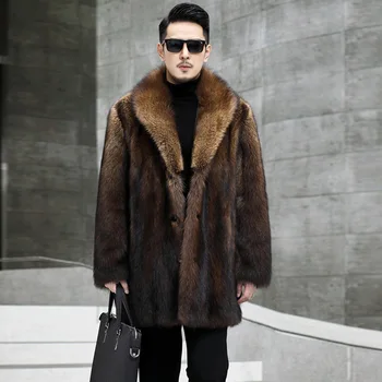 Брендовая зимняя теплая куртка из искусственного меха, мужская толстая куртка с длинным рукавом размера Плюс, винтажный зимний костюм, шуба из искусственного меха норки, пальто средней длины