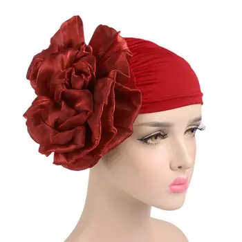 Женская шапка-Тюрбан с преувеличенным цветочным декором, Однотонная эластичная шапочка-Бини, Мягкий дышащий пуловер, уличная одежда
