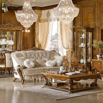 Европейский роскошный диван из массива дерева, тканевая комбинация, пряжка, итальянский резной диван для гостиной на заказ