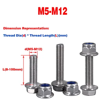 Болт с наружной шестигранной головкой 304 SS и нейлоновая контргайка В сочетании M5-M12