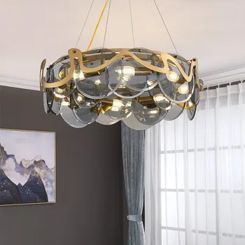 Постмодернистская стеклянная люстра Роскошная Потолочная люстра из дымчато-серого стекла для спальни, столовой, кухни, гостиничного подвесного светильника