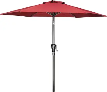 Простой Роскошный 7,5-футовый Патио, уличный столик, зонт для ярмарочного рынка с кнопкой наклона / рукояткой, 6 прочных ребер для сада, террасы
