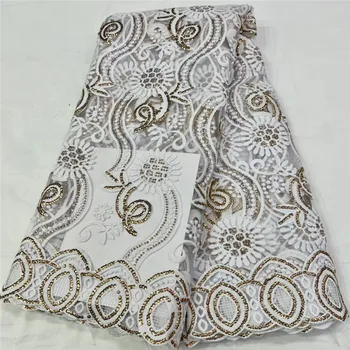 Белая Африканская кружевная ткань 2023 Высококачественная Кружевная ткань в Нигерийском стиле с блестками, французская молочная шелковая ткань для свадебного платья