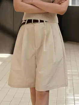 Летний женский винтажный костюм с высокой талией и широкими штанинами, удобные и классные повседневные шорты из пяти предметов