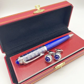 LAN CT Роскошная Классическая шариковая ручка с синим круговым рисунком, покрытая лаком, с серебряной отделкой, Гладкие канцелярские принадлежности для письма