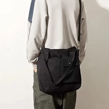 Холщовая Мужская сумка-мессенджер Через плечо, Однотонные Винтажные сумки через плечо в стиле Харадзюку, хип-хоп, Большая Школьная сумка для студентов