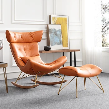 Дизайнерское кресло из высококачественной кожи, эластичное Скандинавское кресло-качалка для отдыха, Современное кресло для отдыха, мебель для гостиной
