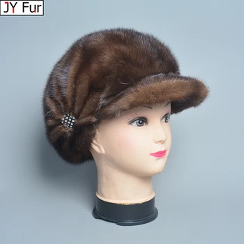 Модная женская шапка из натурального цельного меха, верхняя фурнитура, теплые меховые шапки для русской зимы для леди