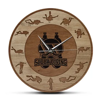 Настенные часы с текстурным рисунком из дерева для Подводного плавания, часы для домашнего декора для Подводного плавания, настенные часы для Подводного плавания Ocean Adventure