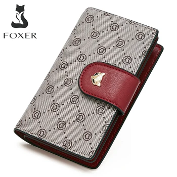 FOXER/Женский модный высококачественный кошелек из ПВХ с животным принтом, Длинный кошелек, кошелек большой емкости, Элегантный женский мини-кошелек
