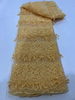 Высококачественная 3D Золотистая Цветная Французская Нигерийская Цветная Сетка Африканский Тюль Сетчатая Кружевная Ткань Для Платья Свадебной Вечеринки 5 ярдов/Лот