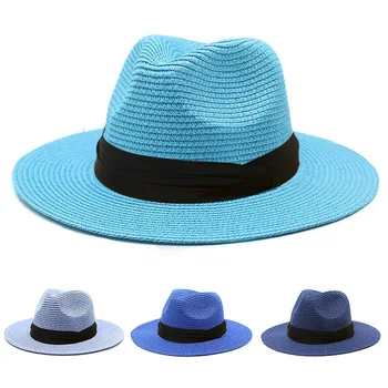 Новая Женская Панама с широкими полями, Соломенная Шляпа, Однотонная Мужская Джазовая Фетровая шляпа, Кепка-фетровая шляпа в Западном Ковбойском Стиле, Дорожные Солнцезащитные Шляпы-Ведро