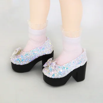 Обувь для куклы BJD подходит для 1-4 размера, модные туфли с блестками на высоком каблуке 1/4 дюйма, обувь принцессы, аксессуары для кукол (двухцветные)
