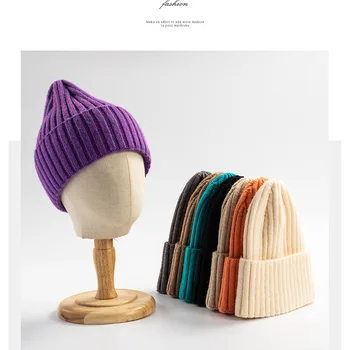 Горячая распродажа, женская зимняя шапка, модная вязаная шапка прямого дизайна, мягкие толстые шапочки-бини для женщин, уличная зимняя шапка