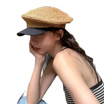 Осенний тренд Ins, полый дизайн, женский повседневный берет в стиле пэчворк для девочек, шляпы французского художника, восьмиугольная кепка