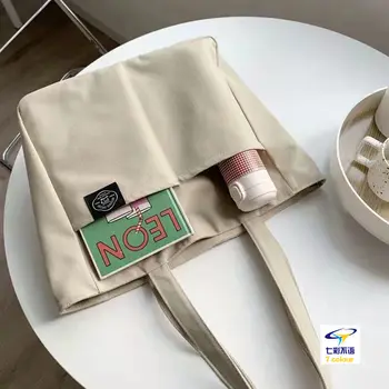 Женская Холщовая сумка-тоут, Однотонная Дизайнерская женская Повседневная сумка, сумка через плечо, Хлопковая Многоразовая сумка для покупок, Пляжная сумка