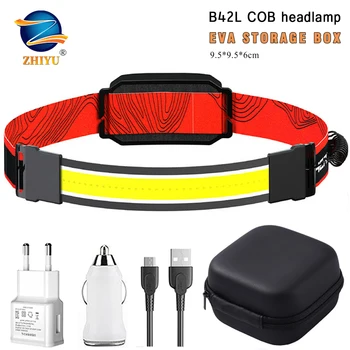 Светодиодная фара B42L, встроенный аккумулятор, USB-перезаряжаемая водонепроницаемая фара, белое и красное освещение для кемпинга, езды на велосипеде и бега