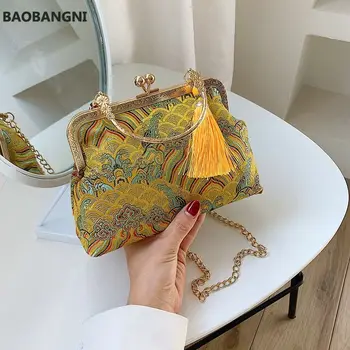 Модная дизайнерская женская вечерняя сумочка с вышивкой, креативная сумочка в китайском стиле, вечерние клатчи с цепочкой и кисточками, сумки-мессенеры