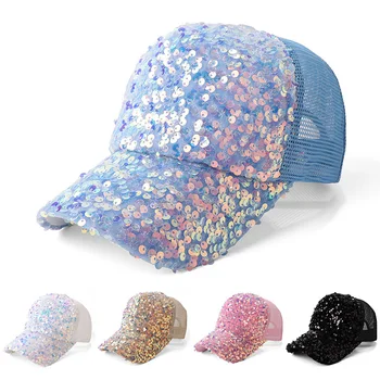 кепка gorras кепка новая летняя мужская блестящие бейсбольные кепки с блестками хоп женщин регулируемый хвост, Модные головные уборы кепка с блестками и шляпа девушка