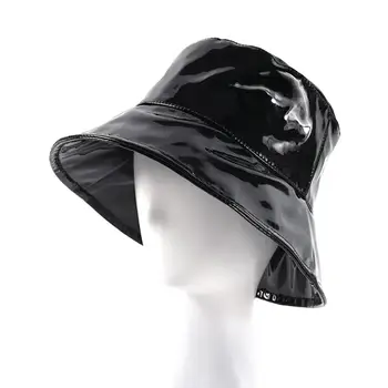Панама, водонепроницаемые кепки от дождя, Модная черная лакированная кожа, однотонная шляпа в стиле ретро в стиле хип-хоп для рыбалки, Пляжная вечеринка