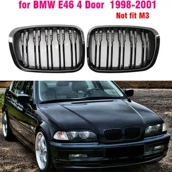 Двухлинейная глянцевая черная передняя решетка радиатора в виде планки для BMW E46 4 Doors1998 1999 2000 2001 Автомобильный стайлинг