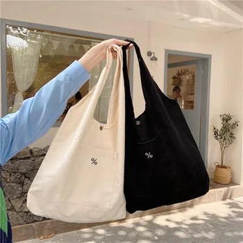 Простая портативная эко-сумка для покупок для женщин, большие вместительные женские холщовые сумки на плечо, сумки-тоут для студенток