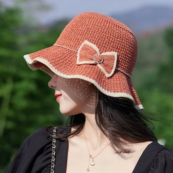 Новая летняя солнцезащитная шляпа с широкими полями для женщин, Модная шляпа-ведро с бантом для путешествий, Женская уличная дышащая пляжная кепка с защитой от ультрафиолета