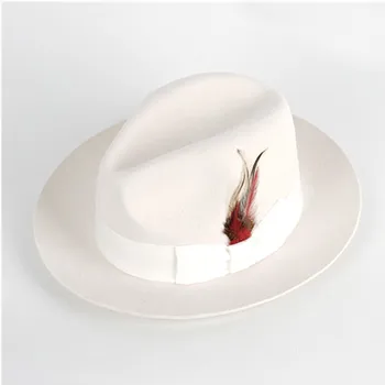 X4009 Шерстяная Британская Джазовая шляпа, Темпераментные шляпы, Кепка для выступлений, Белые шляпы для джентльменов, Унисекс, Шерстяная Фетровая шляпа