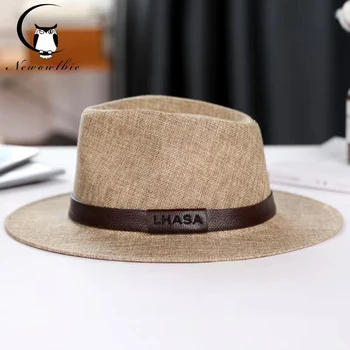 Летняя шляпа, мужской льняной солнцезащитный козырек, Панама, британская джазовая шляпа с плоским краем, высококачественная солнцезащитная шляпа для джентльмена, уличная солнцезащитная шляпа
