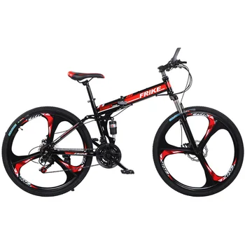 Складной горный велосипед 26 дюймов Со встроенным колесом Для взрослых Мужчин и женщин, Двойной амортизатор, дисковые тормоза с переменной скоростью, легко носить с собой