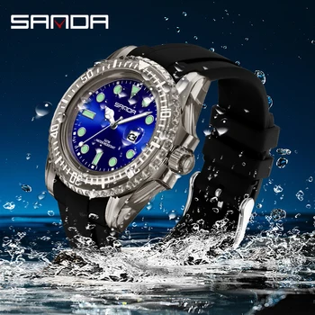 SANDA, мужские часы от ведущего бренда, роскошные электронные кварцевые часы с календарем, модные спортивные водонепроницаемые наручные часы для отдыха 9007