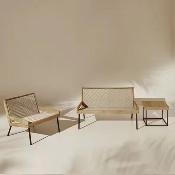 Изготовленный на заказ открытый балкон ротанговое кресло дизайнерский ротанговый диван садовый отдел продаж отеля модельный дом модульная мебель из трех частей