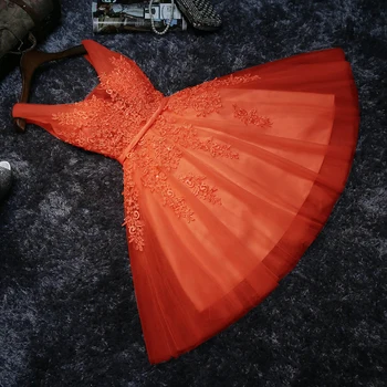 Оранжевое кружевное короткое коктейльное платье с бисером, свадебное платье без рукавов с V-образным вырезом и открытой спиной, прозрачное сексуальное вечернее платье для банкета
