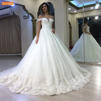 Роскошное белое Свадебное платье на шнуровке, расшитое бисером и жемчугом, Бальное платье, Свадебные платья с открытыми плечами, Арабское Vestido De Noiva 2021