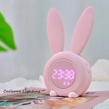 Мультяшный кролик светодиодный ночник с будильником, Ночная лампа для детских комнат, детские праздничные подарки, Умный ночник