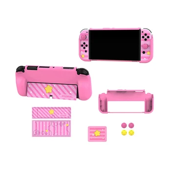 Для игровой консоли Switch OLED, розовая наклейка, защитный чехол для консоли OLED + коробка для карт + крышка-качалка
