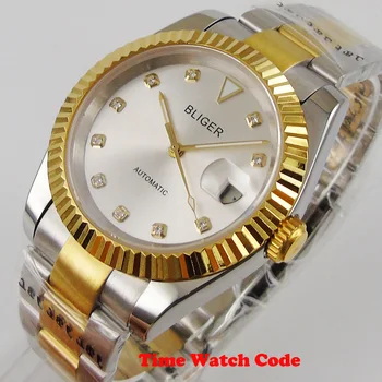 Автоматические мужские наручные часы Bliger 39,5 мм с окошком даты Сапфировое стекло Серебряный циферблат Браслет Oyster со светящейся складной застежкой